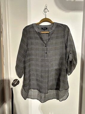 Lily Morgan Plaid Blouse in Gray & White Size Large